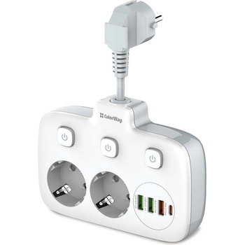 Image 1 of ColorWay 2 Plug + 4 USB 2,5 cm Switch (CW-CHE24PDW)