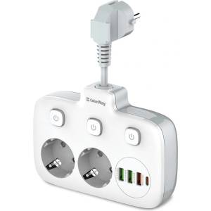 ColorWay 2 Plug + 4 USB 2,5 cm Switch (CW-CHE24PDW)