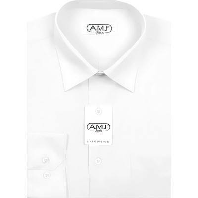 AMJ pánská košile jednobarevná dlouhý rukáv slim fit JDS018 bílá