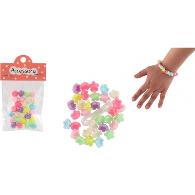 Teddies Korálky plastové kytičky se šňůrkou 2 druhy v sáčku 6,5x11x1cm