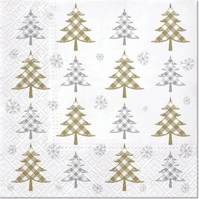 PAW servítky L Christmas Tree Check (gold and silver) 33x33cm