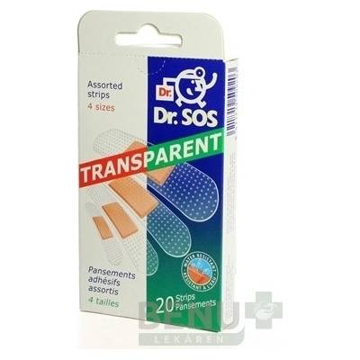 Dr. SOS Transparent náplasť prúžky mix vodeodolné 4 veľkosti 1x20 ks