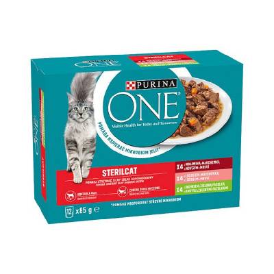 PURINA ONE Sterilcat mini filetky hovädzie, losos a morka 12x85g