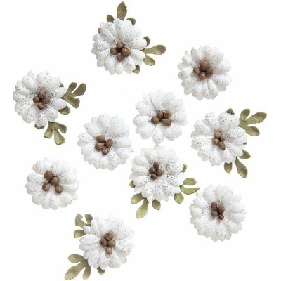Papírové květy Shabby Chic bílé - sada 10 ks
