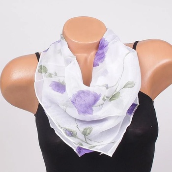 Image 1 of Нежно дамско фишу в бяло с лилави цветя