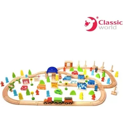 Classic World Дървено влакче с релси 110 части - Classic World