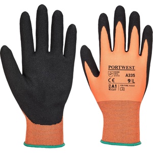 Portwest Ръкавици portwest dermi-grip npr15 a335 / Пясъчно нитрилни, потопени в оранжево/черно, размер s (a335o8rs)