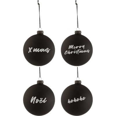 J-Line Set čtyř černých skleněných vánočních ozdob Hitam 10 cm
