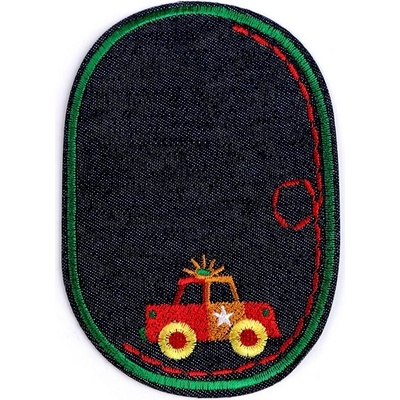 Pro Háčkování Nažehlovací záplata oválná 7,5 x 11,5 cm auto se zeleným obšitím
