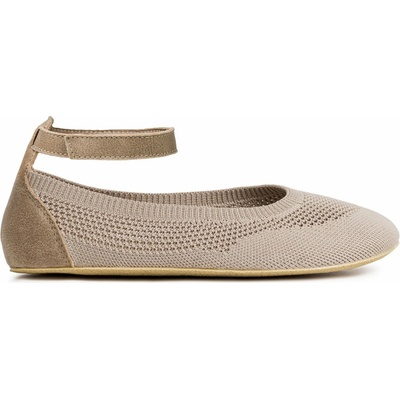 Ahinsa shoes Dámské pletené balerínky Comfort Softy béžové s páskem