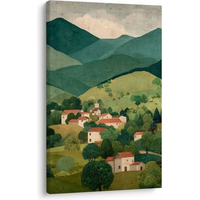 Obraz horská panoráma s dedinou
