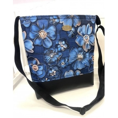 Crossbody květy denim