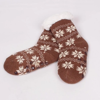 Image 1 of Детски зимни чорапи в кафяв цвят с коледен десен