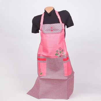 Image 1 of Карирана готварска престилка в коралово и бяло с цветя