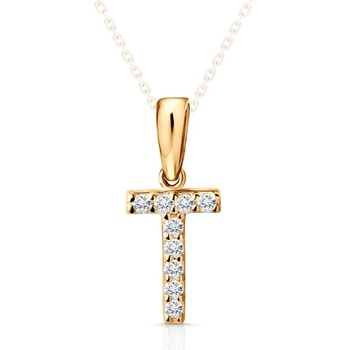 SAVICKI Висулка с буква t savicki: жълто злато, цирконий