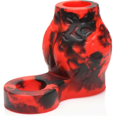 Creature Cocks Hell Hound Silicone Penis Sleeve + Ball Stretcher Medium Red