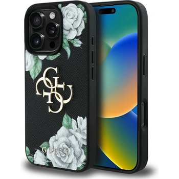 GUESS Калъф Guess Grained Roses Big 4G logo iPhone 16 Pro - черен