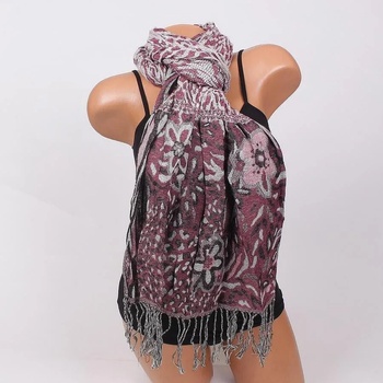 Image 1 of Розов шал с цветя, орнаменти и ламе