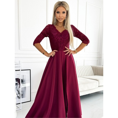 Numoco Елегантна дълга макси рокля с дантелено деколте - бордо Numoco AMBER numoco | Kafyav | ЖЕНИ | S