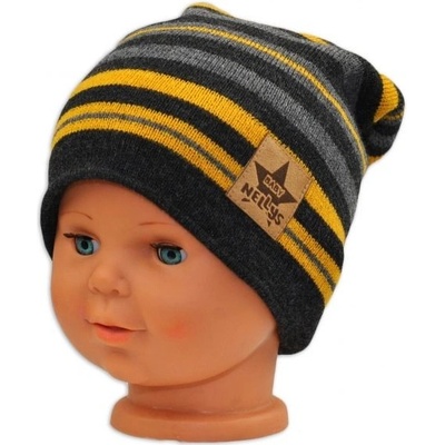 Baby Nellys Jarní podzimní proužkovaná čepice grafit šedá žlutá – Hledejceny.cz