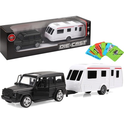 Mamido Autíčko Jeep Black Camper s obytným přívěsem