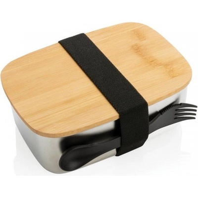 XD Design svačinový box z nerezové oceli s bambusovým víkem 1 stříbrný