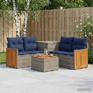 vidaXL Комплект дивани 6 бр. Сив и тъмен син Полиротан и стомана (3447717)