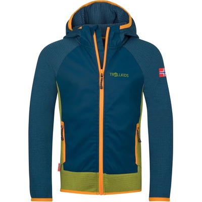 TROLLKIDS Детско поларено яке Trollkids Kid's Seiland Jacket Fleece jacket - Madeira Blue / Pear Green / Sahara Sunset - размер 98 (EU) (703-5393-0412)