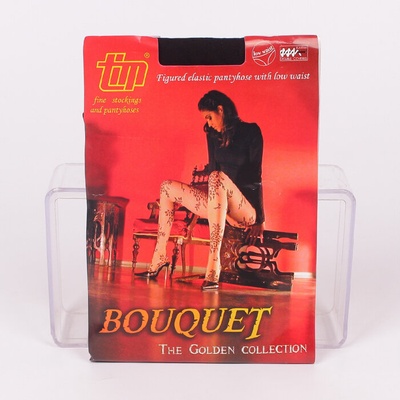 Фигурален чорапогащник в черен цвят с декорация - цветя