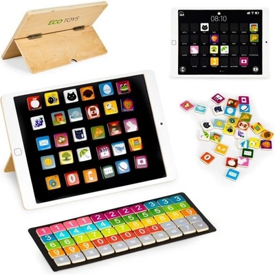 EcoToys Dřevěný tablet a magnetická tabule 2v1