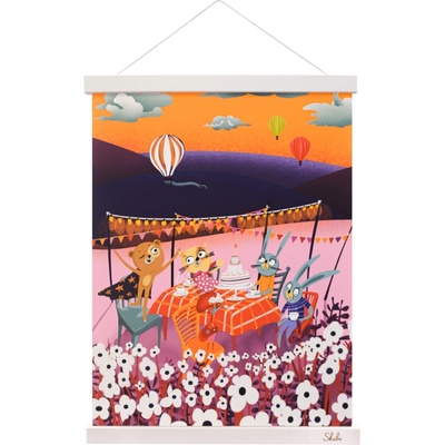 Art print plagát Skibi A3 - Medveďova oslava - biela lišta uni