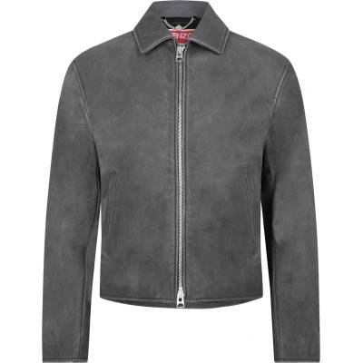 KENZO Яке KENZO Men's Washed Leather Long Sleeve Leather Jacket - Grey
