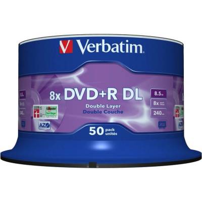Verbatim DVD+R(50-pack)/Double Layer/Spindle/ 8X 8.5GB Matt Silver (43758)