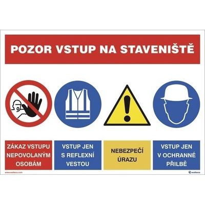 Pozor vstup na staveniště, bezpečnostní tabulka, sdružená, A4