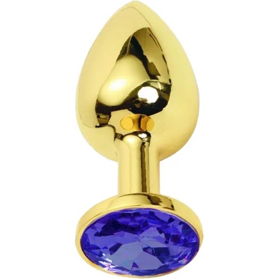 Sensual Метално дилдо Butt Plug "GOLD CRYSTAL DARK BLUE" 8 см. Размер - М