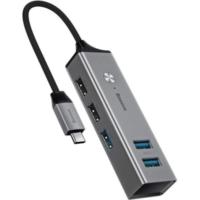 Baseus USB-C Cube Hub Adapter (CAHUB-D0G) - алуминиев 5-портов USB-C хъб за компютри и лаптопи (тъмносив)