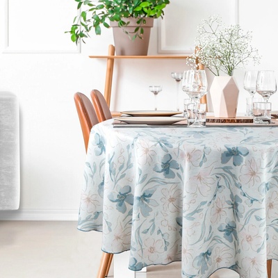 Eurofirany Okrúhly obrus INES 10 s tlačeným pastelovým motívom kvetov modrá Polyester 150 cm kruh