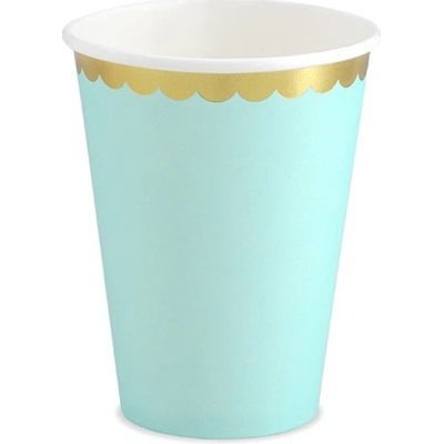 PartyDeco Tégliky papierové mintové so zlatým okrajom 220 ml
