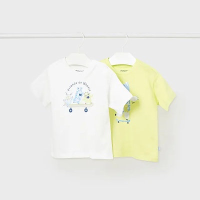 MAYORAL Сет тениски с къс ръкав "monster" лайм и бяло за бебе момче Mayoral