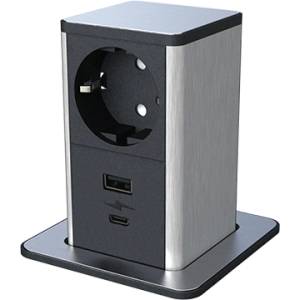 Digitel POP UP 1хКОНТАКТ ШУКО+ 1хUSB A/C 20W, ЧЕРЕН/ИНОКС (6332D)