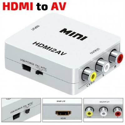 Конвертор HDMI to Chinch RCA Convertor, от HDMI(ж) към 3x Chinch RCA(ж), Full HD резолюция, PAL/NTSC switch