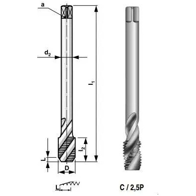 M12 Strojní závitník PN 8/1376, HSS, válcované se šroubovitými drážkami 35°