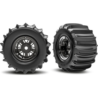 Traxxas kolo 3.6/4,7" disk Sand Car černý chrom pneu belted paddle zadní pár