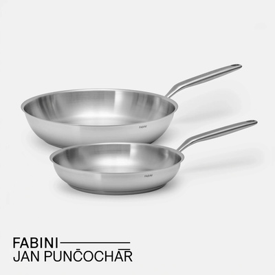 Sada pánví FABINI & Punčochář ø 26 cm + ø 30 cm 2 díly - Nerezové beznýtové pánve z jednovrstvé nerezové oceli