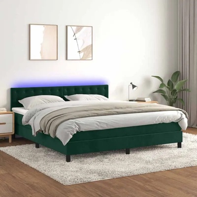 vidaXL 11461.3134660 Boxspring postel s matrací a LED tmavě zelená samet