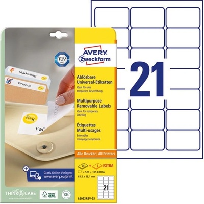 AVERY Етикет Avery L6023REV-25 63, 5X38, 1 универсален прибиращ се 25+5 листа/кутия (L6023REV-25)
