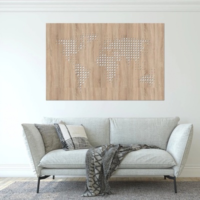 dřevo života Dřevěná mapa světa DOTS Zvolte barvu dekoru: Dub Sonoma, Velikost map: 80x53