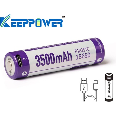 KeepPower Батерия Keeppower 18650 3500mAh 8A със защита и USB Type-C порт (0702000117)