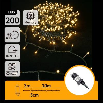 Aigostar - Външен коледен LED гирлянд 200xLED/8 режима, 13 m, IP44, топла бяла (AI1391)