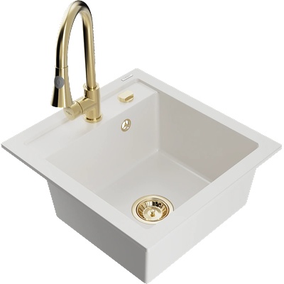 Mexen Vito кухненска мивка от гранит с 1 отделение и кухненски смесител Elia, бял - 6503-20-670101-50 (6503-20-670101-50)